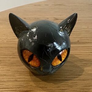 Black Cat Figurine with Orange Eyes